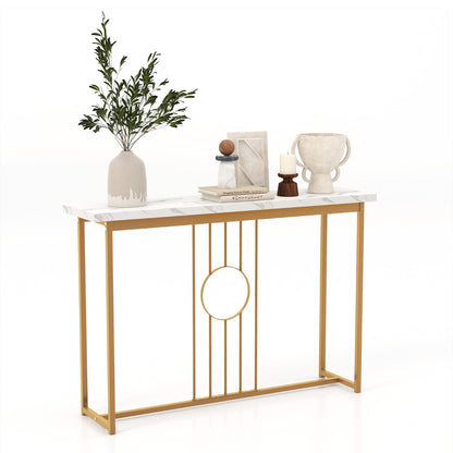 Faux Marble Top Console Table with Gold Finished Frame for Living Room