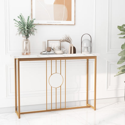 Faux Marble Top Console Table with Gold Finished Frame for Living Room