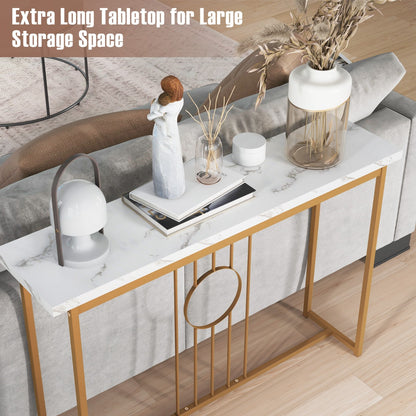 Faux Marble Top Console Table with Gold Finished Frame for Living Room