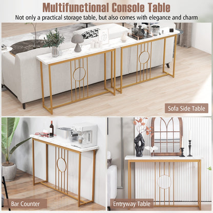 Faux Marble Top Console Table with Gold Finished Frame for Living Room
