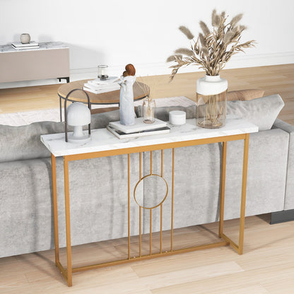 Faux Marble Top Console Table with Gold Finished Frame for Living Room