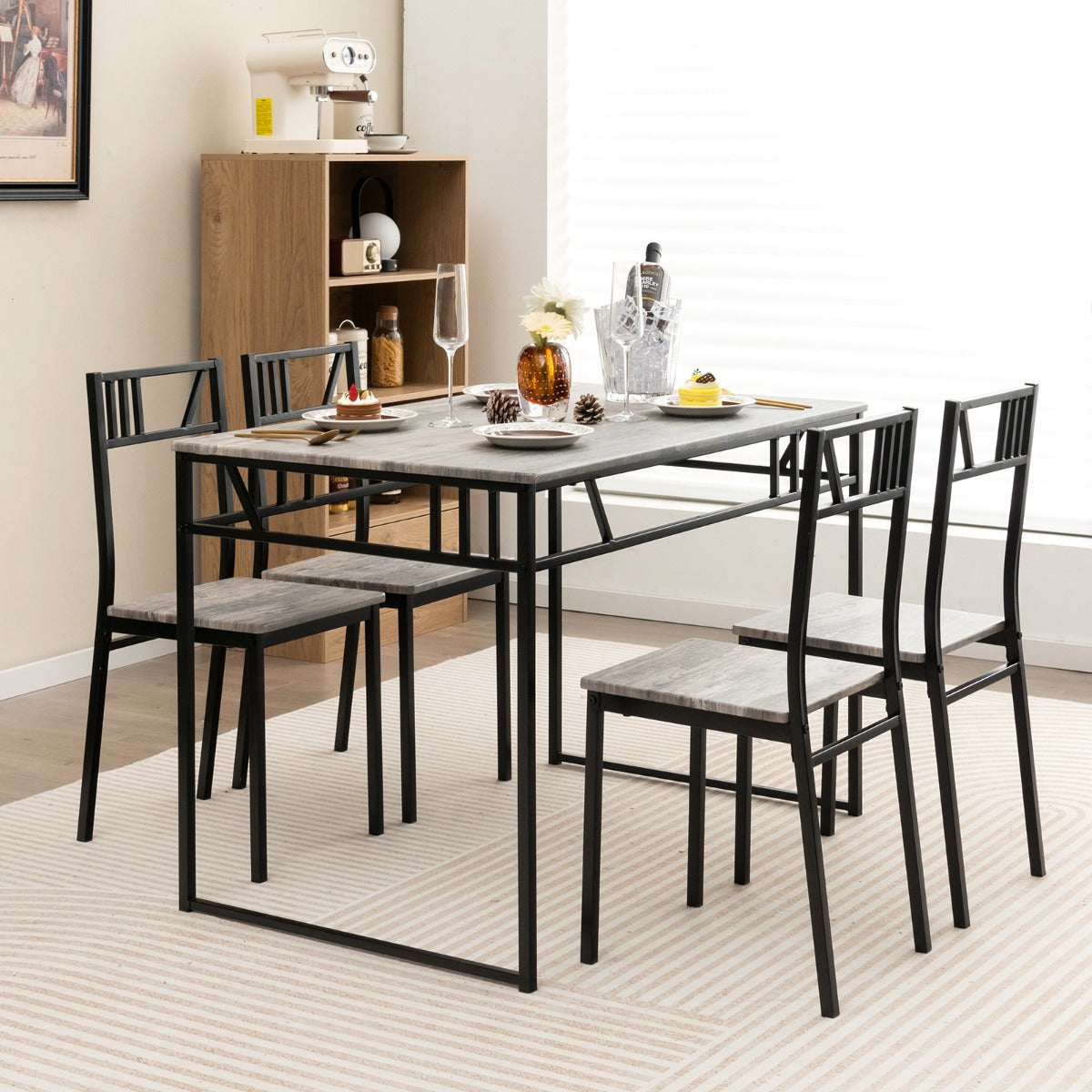 5 Piece Dining Table Set with Wood Like Tabletop and Metal Frame for Kitchen/Dining Room