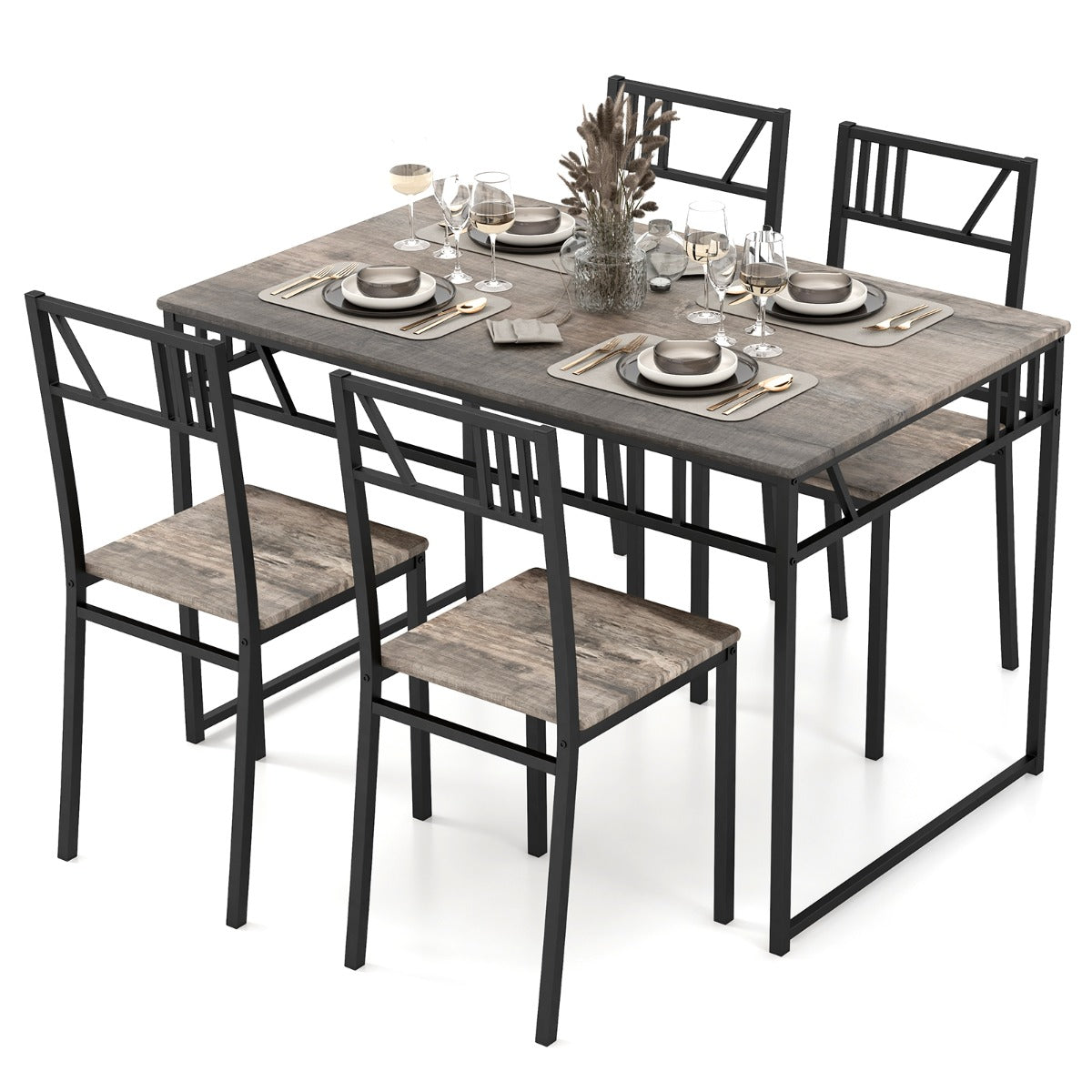 5 Piece Dining Table Set with Wood Like Tabletop and Metal Frame for Kitchen/Dining Room