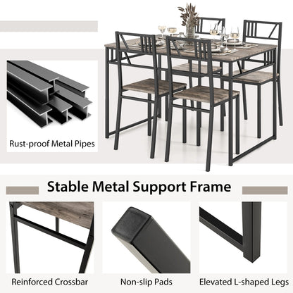 5 Piece Dining Table Set with Wood Like Tabletop and Metal Frame for Kitchen/Dining Room