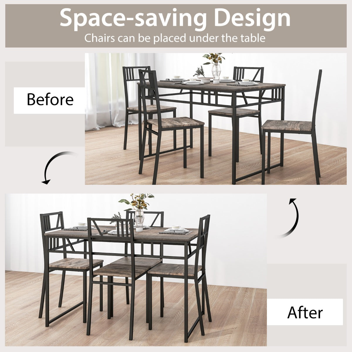 5 Piece Dining Table Set with Wood Like Tabletop and Metal Frame for Kitchen/Dining Room