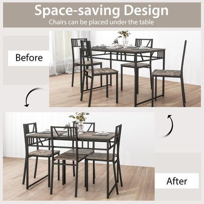5 Piece Dining Table Set with Wood Like Tabletop and Metal Frame for Kitchen/Dining Room