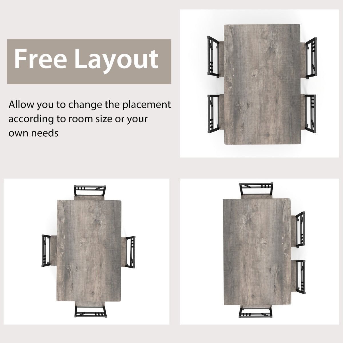 5 Piece Dining Table Set with Wood Like Tabletop and Metal Frame for Kitchen/Dining Room