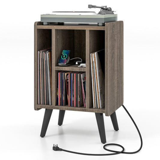 Costway Vinyl Record Storage Turntable Stand with 4 Open Shelves-Grey
