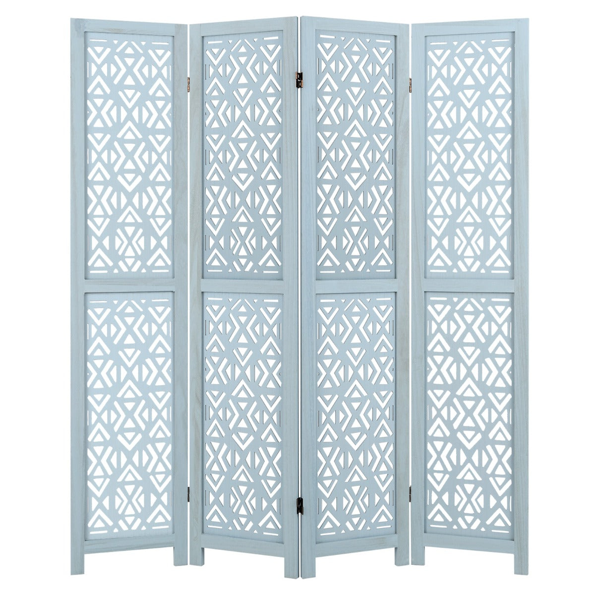 Costway 4/6-Panel Wooden Room Divider with Carved Cutout Pattern and Solid Wood Frame-4 panel