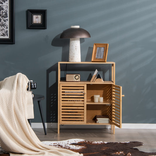 Costway Bamboo Bathroom Storage Cabinet with Removable Shelf for Bathroom, Living Room