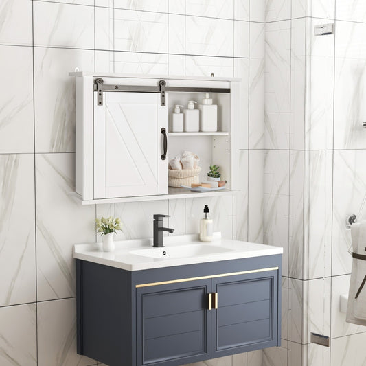Costway 3-Tier Modern Wall Storage Cabinet with Sliding Barn Door for Bathroom/Kitchen/Living Room