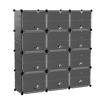 12-Cube Shoe Storage Cabinet with Removable Shelf for Hallway-Black