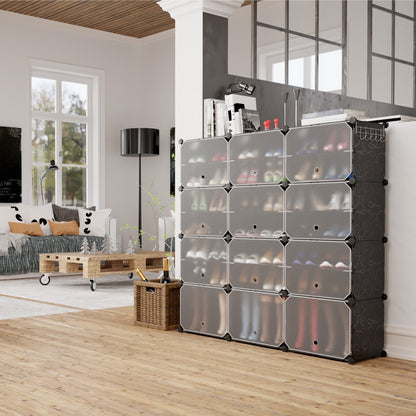 12-Cube Shoe Storage Cabinet with Removable Shelf for Hallway-Black