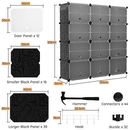 12-Cube Shoe Storage Cabinet with Removable Shelf for Hallway-Black