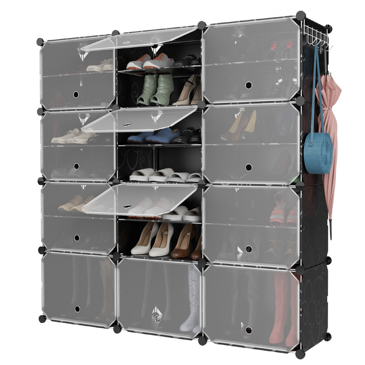 12-Cube Shoe Storage Cabinet with Removable Shelf for Hallway-Black