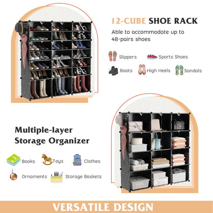 12-Cube Shoe Storage Cabinet with Removable Shelf for Hallway-Black