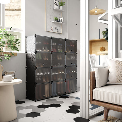 12-Cube Shoe Storage Cabinet with Removable Shelf for Hallway-Black