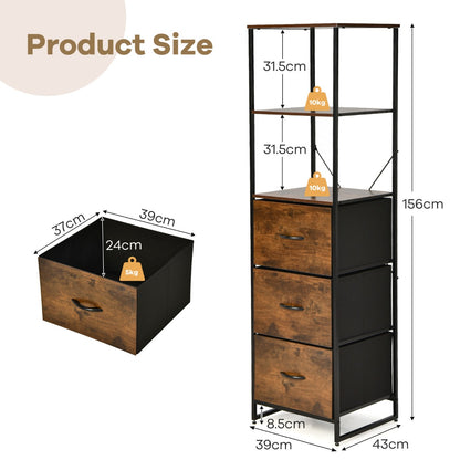 Costway 3-Drawer Bookshelf with Anti-toppling Device for Living Room, Office
