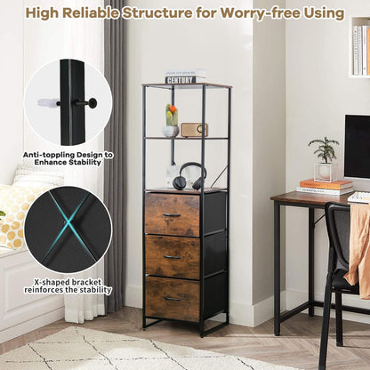 Costway 3-Drawer Bookshelf with Anti-toppling Device for Living Room, Office