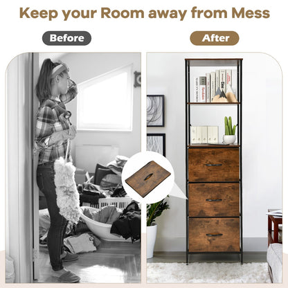 Costway 3-Drawer Bookshelf with Anti-toppling Device for Living Room, Office