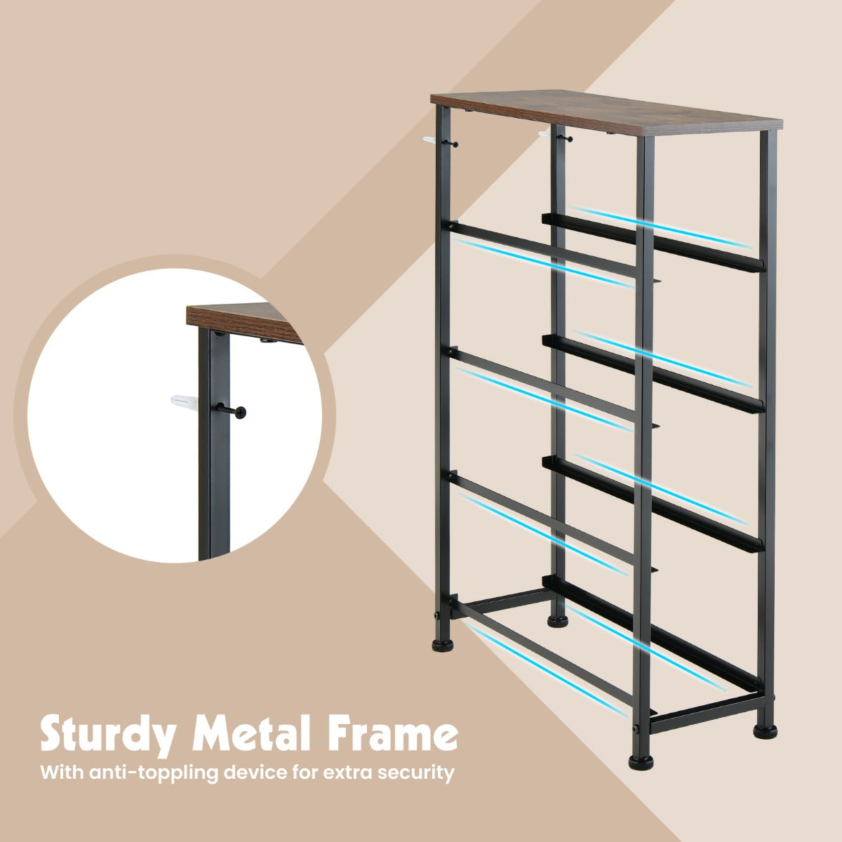 Vertical Narrow Dresser with 4 Removable Fabric Drawers-Brown