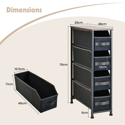 Vertical Narrow Dresser with 4 Removable Fabric Drawers-Brown