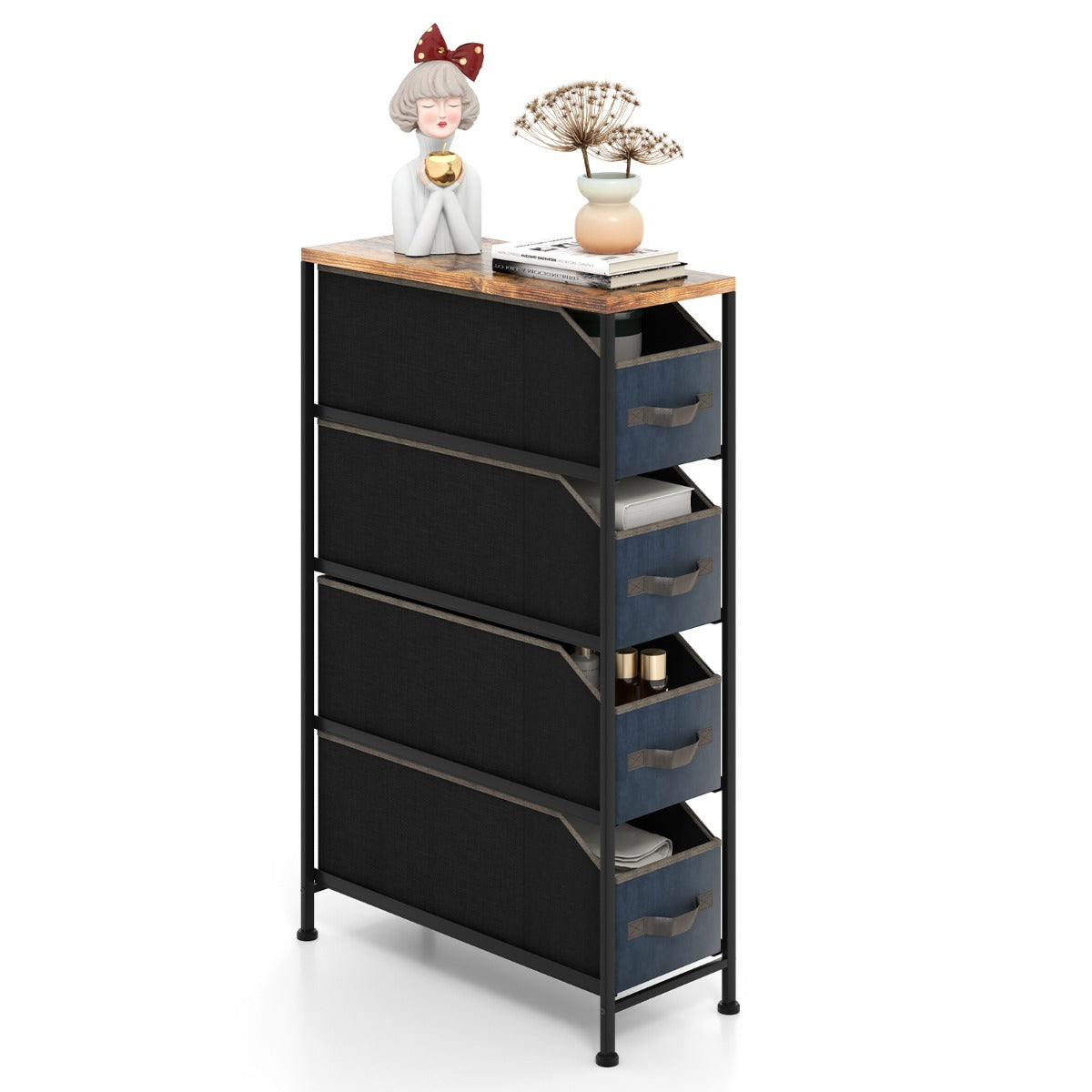 Vertical Narrow Dresser with 4 Removable Fabric Drawers-Brown