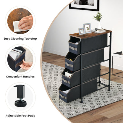 Vertical Narrow Dresser with 4 Removable Fabric Drawers-Brown