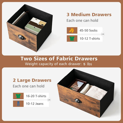 2-Tier Dresser Organizer with 5 Drawers & Steel Frame