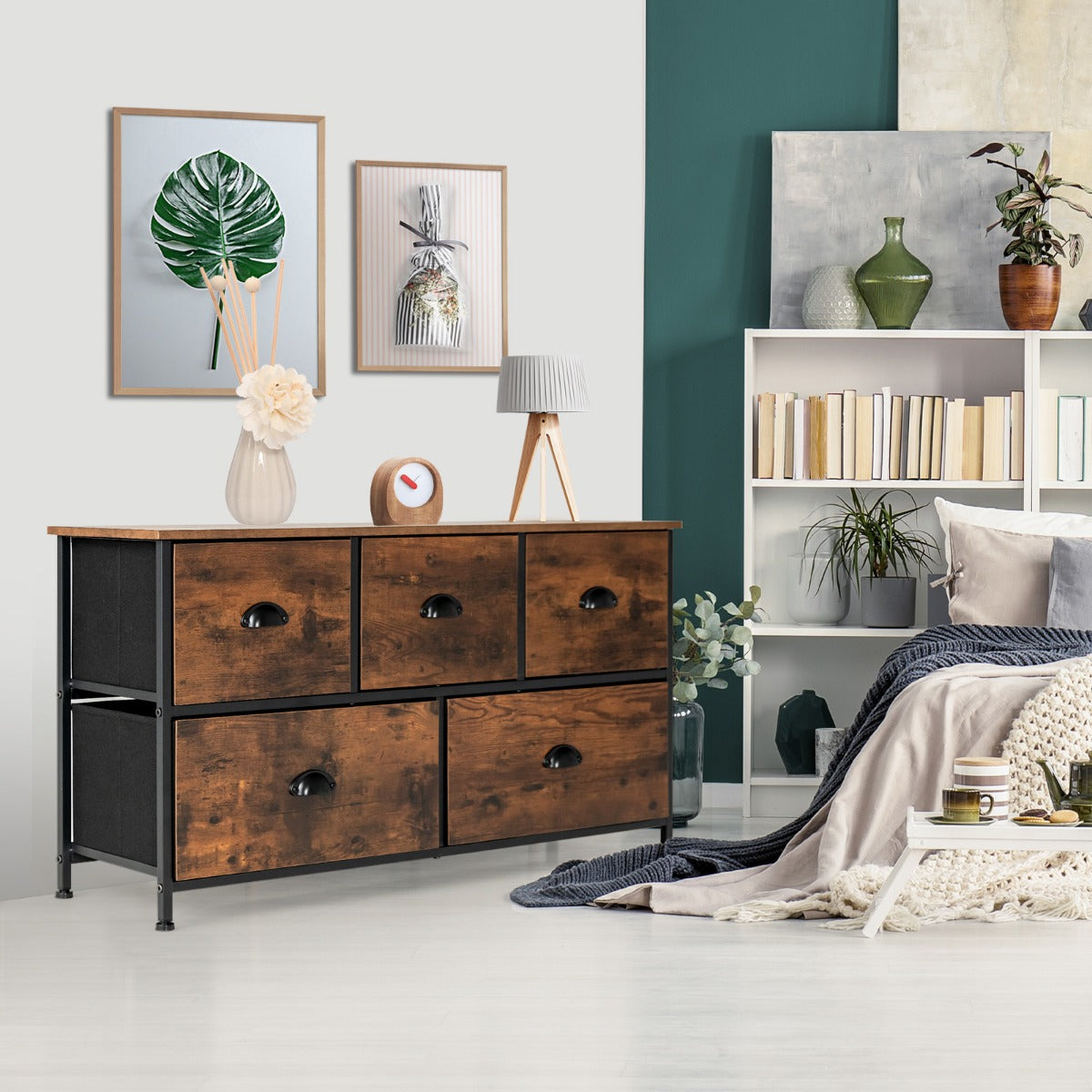 2-Tier Dresser Organizer with 5 Drawers & Steel Frame