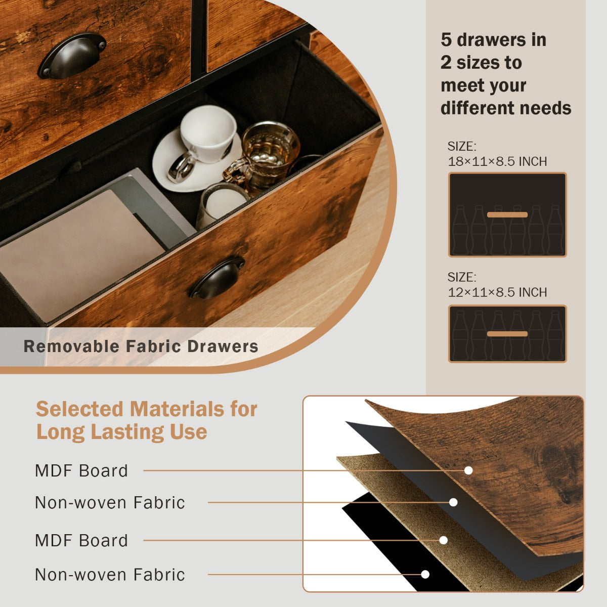 2-Tier Dresser Organizer with 5 Drawers & Steel Frame