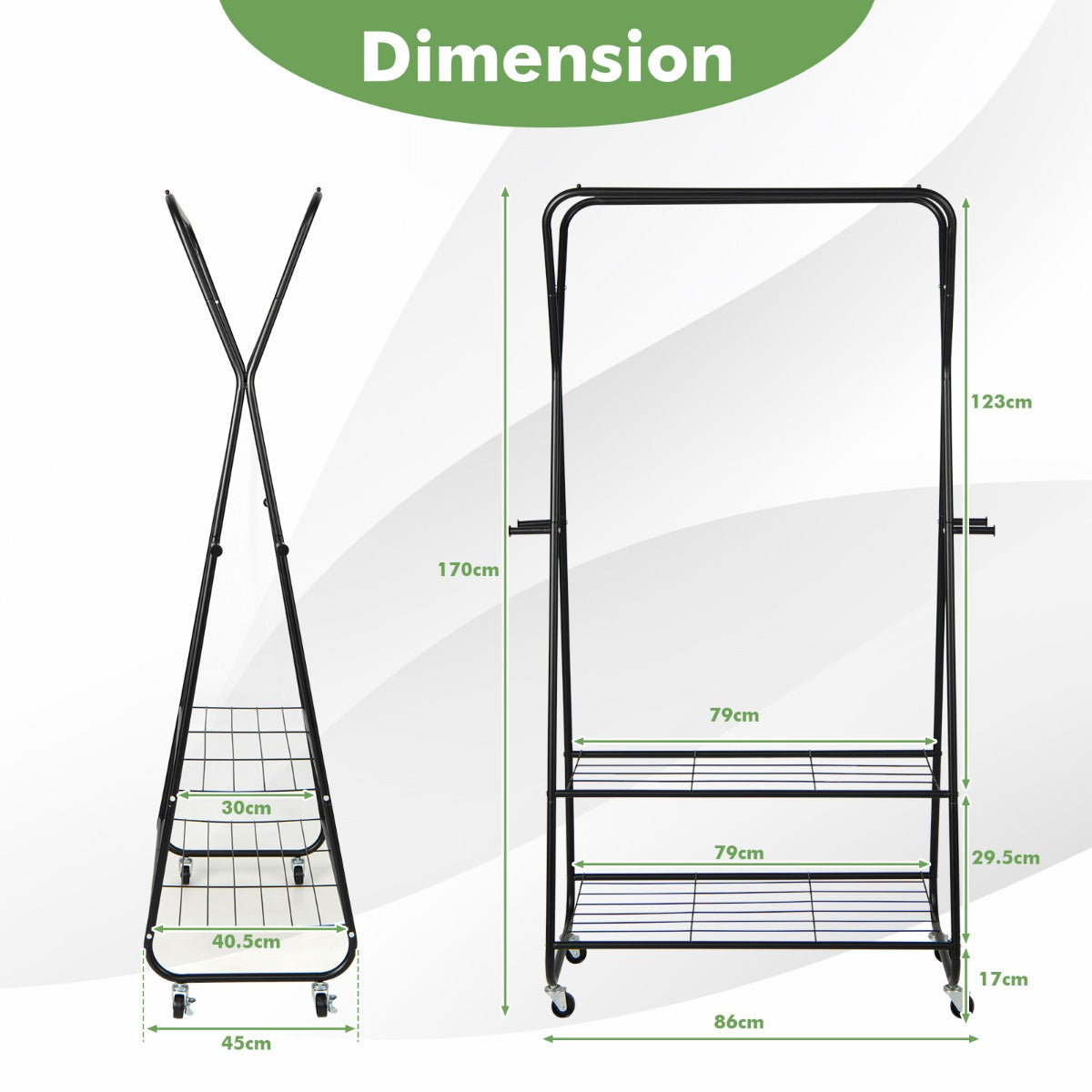 Rolling Garment Rack on Wheels with Double Hanging Rods for Bedroom/Balcony/Dorm