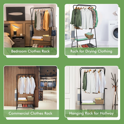 Rolling Garment Rack on Wheels with Double Hanging Rods for Bedroom/Balcony/Dorm