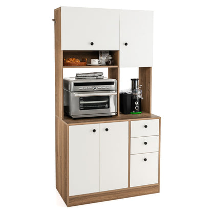 Freestanding Kitchen Pantry Cabinet with Wide Countertop and Adjustable Shelves-White