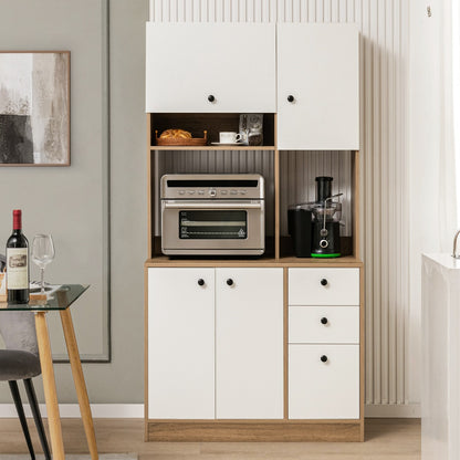 Freestanding Kitchen Pantry Cabinet with Wide Countertop and Adjustable Shelves-White