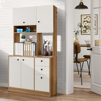 Freestanding Kitchen Pantry Cabinet with Wide Countertop and Adjustable Shelves-White