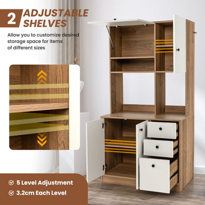 Freestanding Kitchen Pantry Cabinet with Wide Countertop and Adjustable Shelves-White