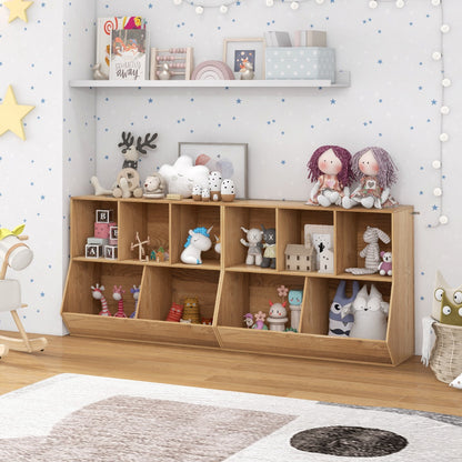 5-Cubby Kids Toy Storage Organizer with Footboard for Kids-Natural