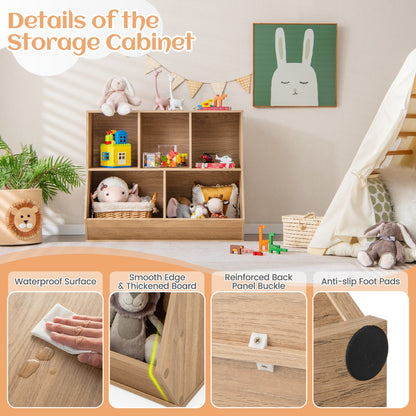 5-Cubby Kids Toy Storage Organizer with Footboard for Kids-Natural