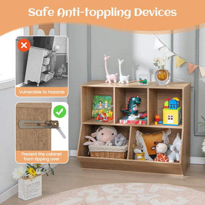 5-Cubby Kids Toy Storage Organizer with Footboard for Kids-Natural