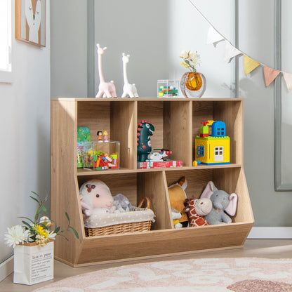5-Cubby Kids Toy Storage Organizer with Footboard for Kids-Natural