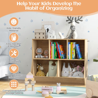 5-Cubby Kids Toy Storage Organizer with Footboard for Kids-Natural