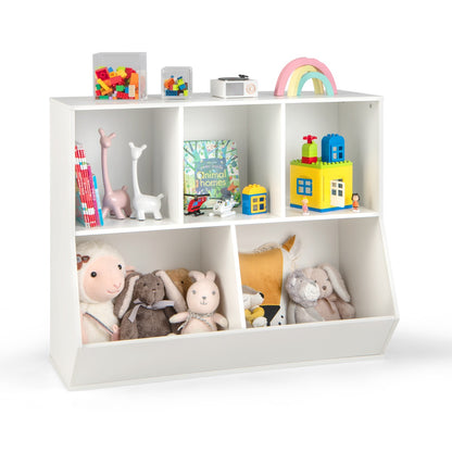 5-Cubby Kids Toy Storage Organizer with Footboard for Kids-White