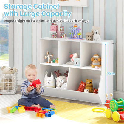 5-Cubby Kids Toy Storage Organizer with Footboard for Kids-White