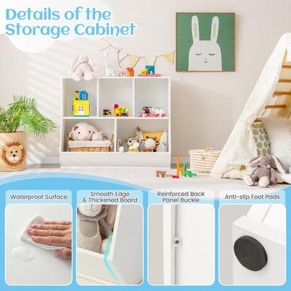 5-Cubby Kids Toy Storage Organizer with Footboard for Kids-White