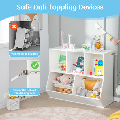5-Cubby Kids Toy Storage Organizer with Footboard for Kids-White