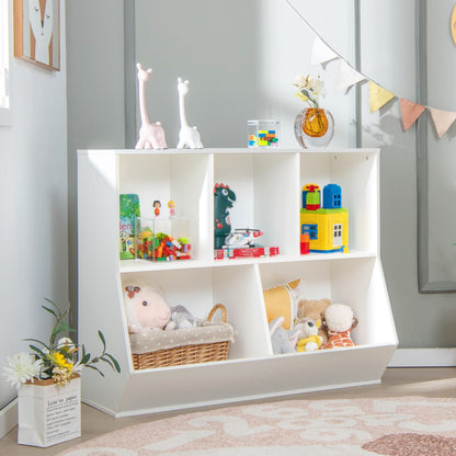 5-Cubby Kids Toy Storage Organizer with Footboard for Kids-White