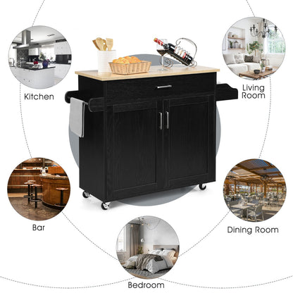 Kitchen Island Cart with Lockable Rubber Casters for Kitchen