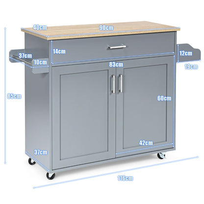 Kitchen Island Cart with Lockable Rubber Casters for Kitchen-Grey