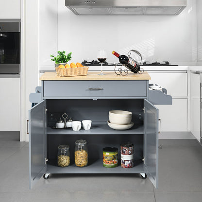 Kitchen Island Cart with Lockable Rubber Casters for Kitchen-Grey